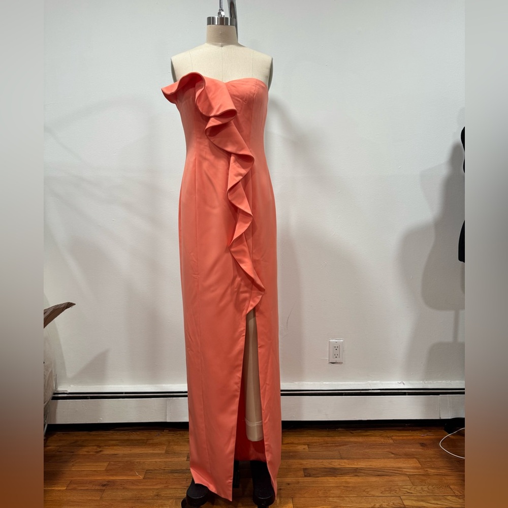 Peach Strapless Dress with Ruffle Detail - Picture 1 of 6